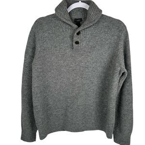 J. Crew Men’s Gray 100% Lambswool Shawl Collar Preppy Fall Sweater Size Large